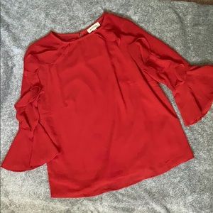 Red Flutter Sleeve Blouse